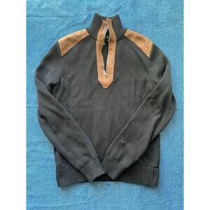 Ralph Lauren Cotton and Leather 1/4 Zipper Pullover Sweater